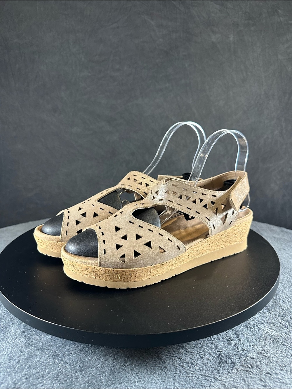 Earth Women's Taupe Cutout Wedge Sandals